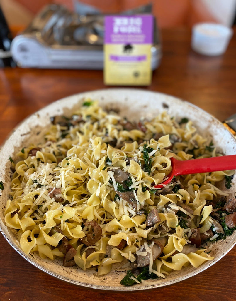 Portabella, Bacon Sausage, & Kale Fettuccini