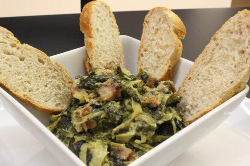 Bacon Sausage Spinach & Artichoke Dip