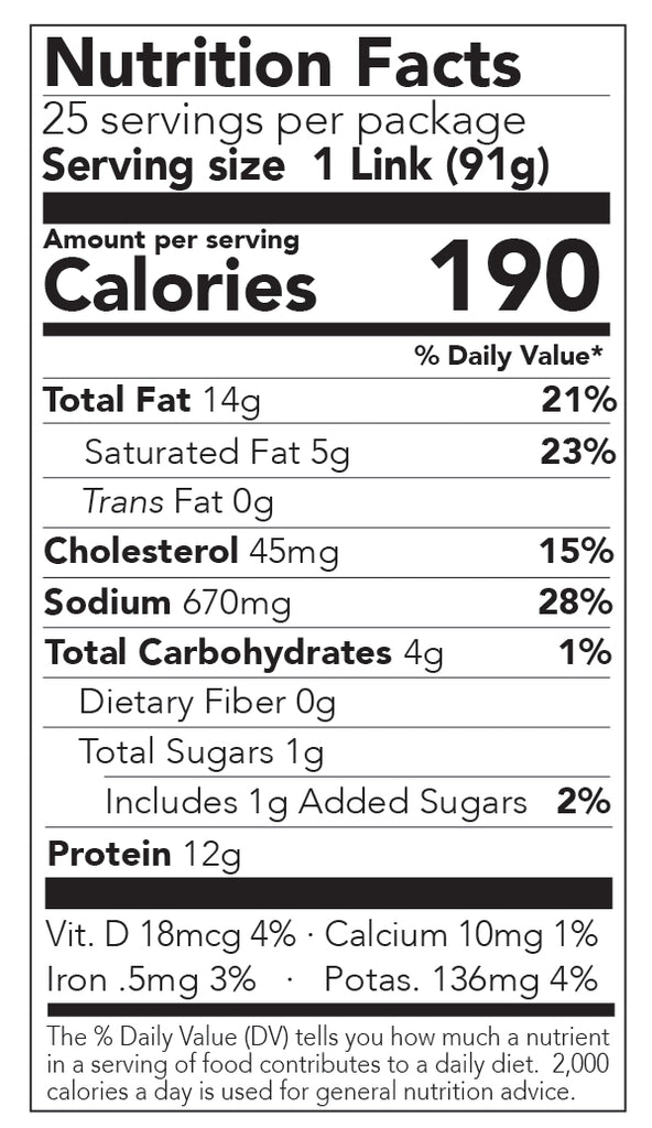 Nutrition fact label for Bacon Hot Dogs